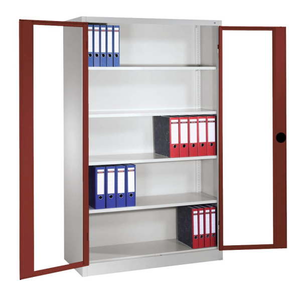 4064615168254 - Stahlschrank 8930-055 S10101 lichtgrau rubinrot Acrylglas 1200 x 400 x 1950 cm aufgebaut 4064615168254 C+P-Möbel 4064615168254 - Stahlschrank 8930-055 S10101 lichtgrau rubinrot Acrylglas 1200 x 400 x 1950 cm aufgebaut 4064615168254 C+P-Möbel